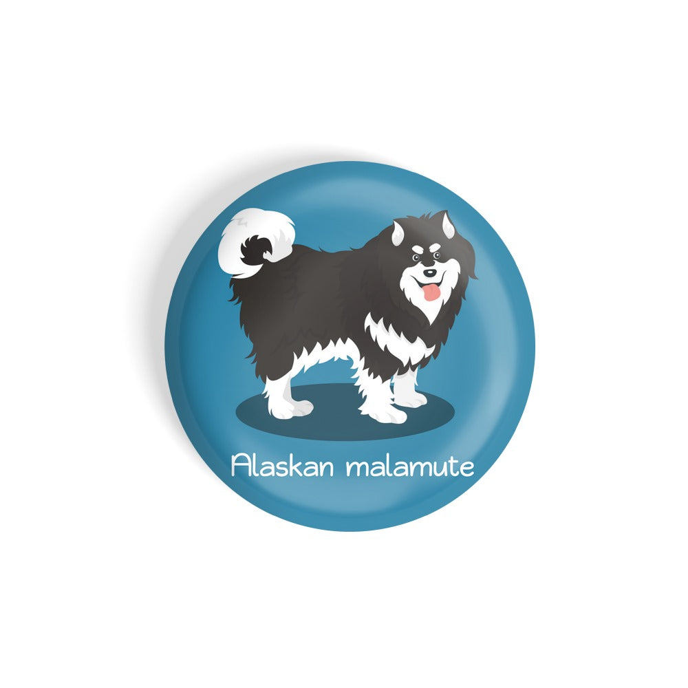 dhcrafts Round Fridge Magnet Blue Color Alaskan Malamute Pet Dog Glossy Finish Design Pack of 1 (75 mm)