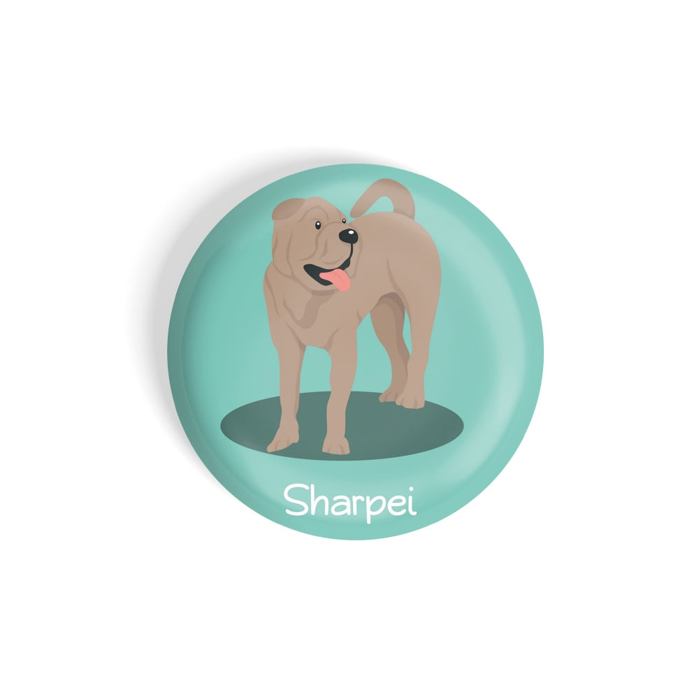 dhcrafts Round Fridge Magnet Green Color Sharpei Pet Dog Glossy Finish Design Pack of 1 (58 mm)