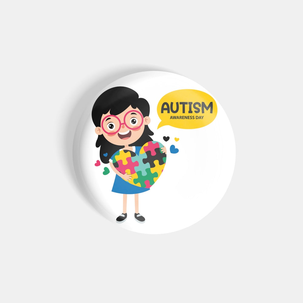 dhcrafts Round Fridge Magnet White Color Autism Awareness Day D3 Glossy Finish Design Pack of 1 (75 mm)