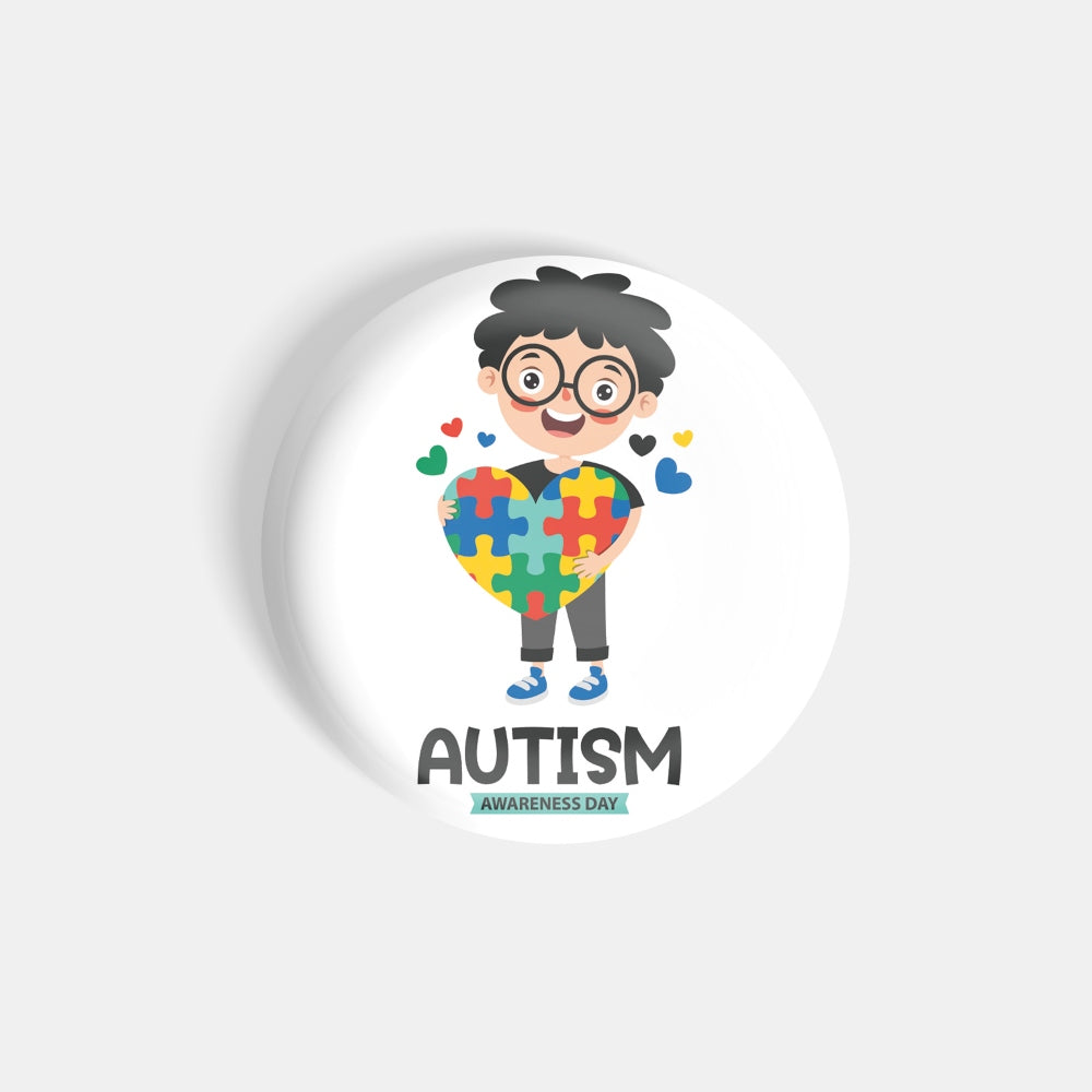 dhcrafts Round Fridge Magnet White Color Autism Awareness Day D4 Glossy Finish Design Pack of 1 (75 mm)
