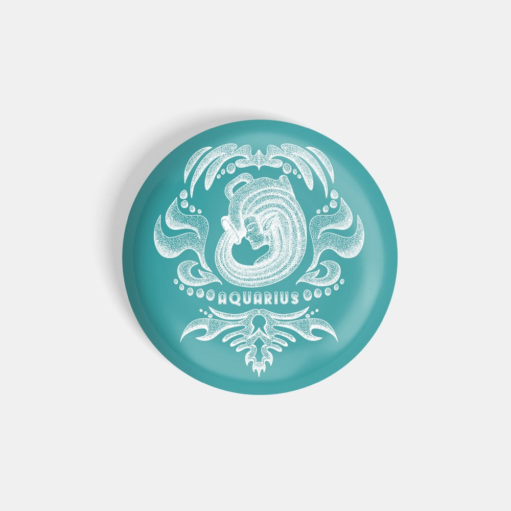 dhcrafts Round Fridge Magnet Blue Color Vintage Zodiac Sign Aquarius D1 Glossy Finish Design Pack of 1 (75 mm)