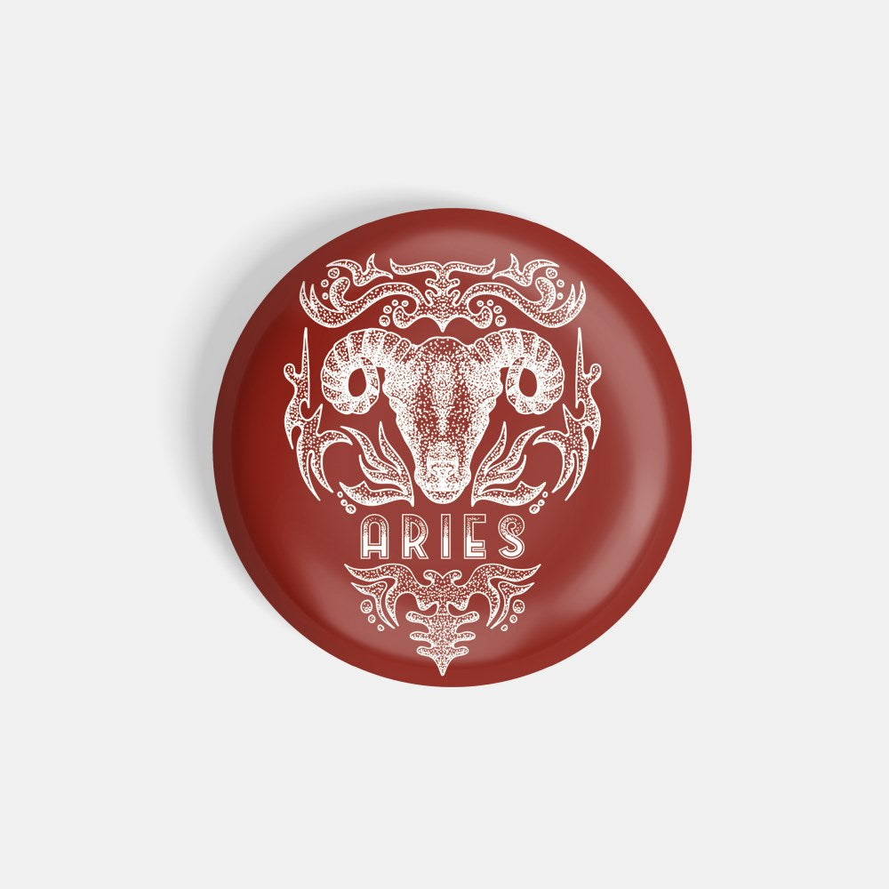 dhcrafts Round Fridge Magnet Red Color Vintage Zodiac Sign Aries D1 Glossy Finish Design Pack of 1 (75 mm)