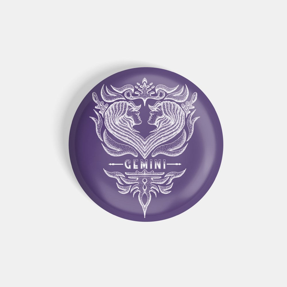 dhcrafts Round Fridge Magnet Purple Color Vintage Zodiac Sign Gemini D1 Glossy Finish Design Pack of 1