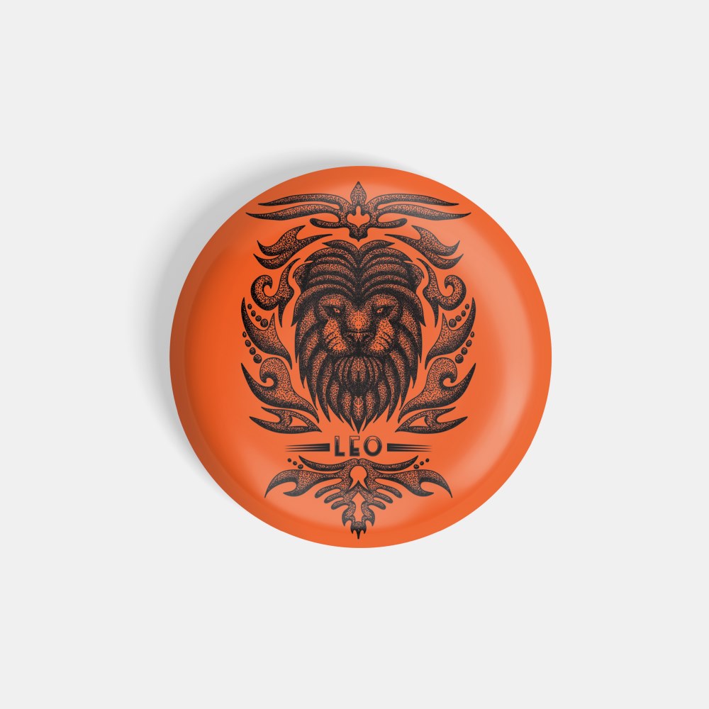 dhcrafts Round Fridge Magnet Orange Color Vintage Zodiac Sign Leo D1 Glossy Finish Design Pack of 1 (75 mm)