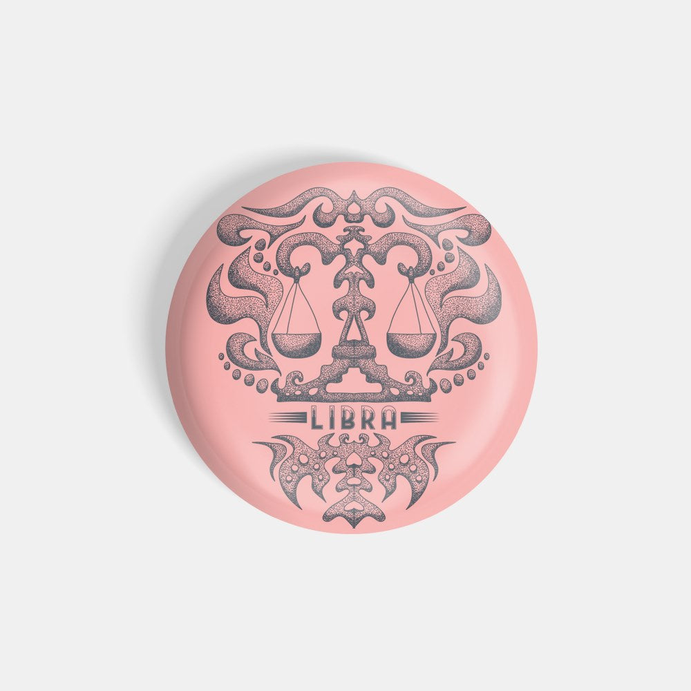 dhcrafts Round Fridge Magnet Pink Color Vintage Zodiac Sign Libra D1 Glossy Finish Design Pack of 1 (75 mm)