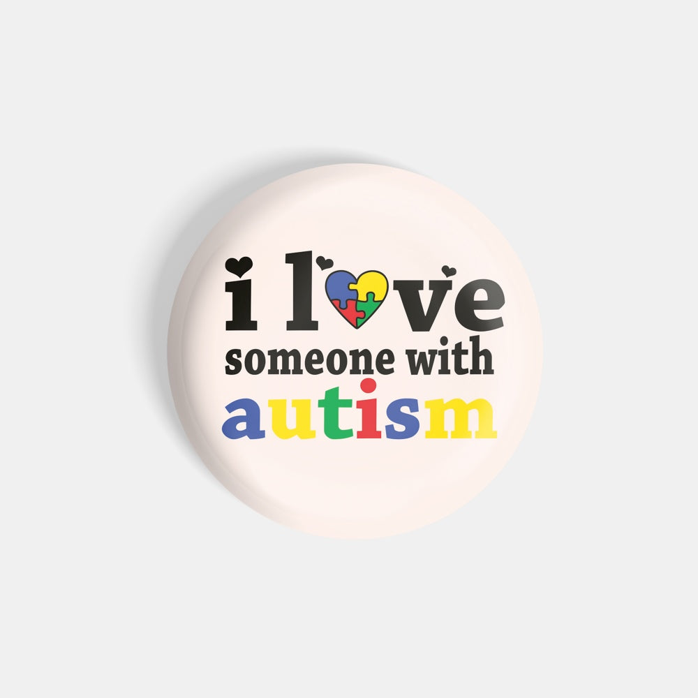 dhcrafts Round Fridge Magnet Pink Color I Love Some One With Autism Glossy Finish Design Pack of 1 (75 mm)