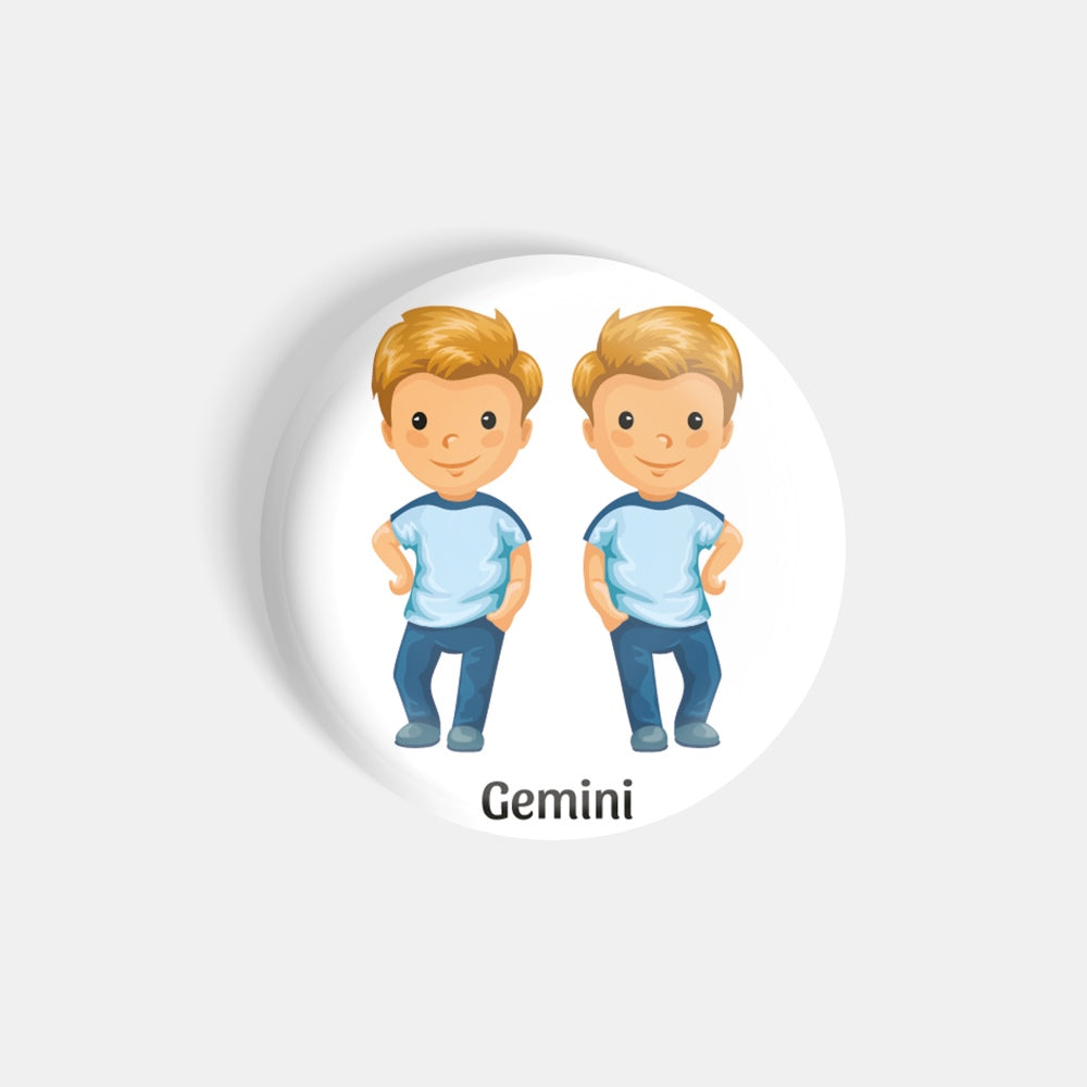 dhcrafts Round Fridge Magnet White Color Cute Zodiac Sign Gemini D2 Glossy Finish Design Pack of 1 (75 mm)