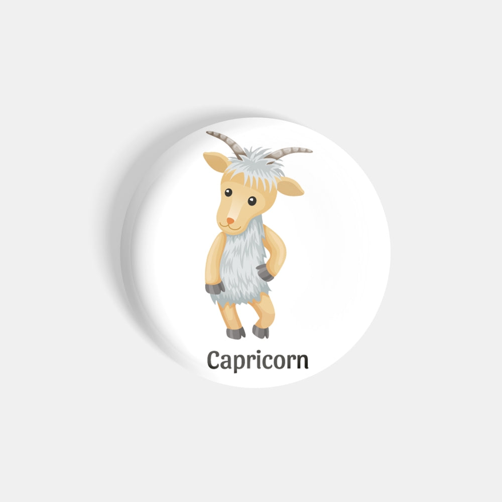 dhcrafts Round Fridge Magnet White Color Cute Zodiac Sign Capricorn D2 Glossy Finish Design Pack of 1 (75 mm)