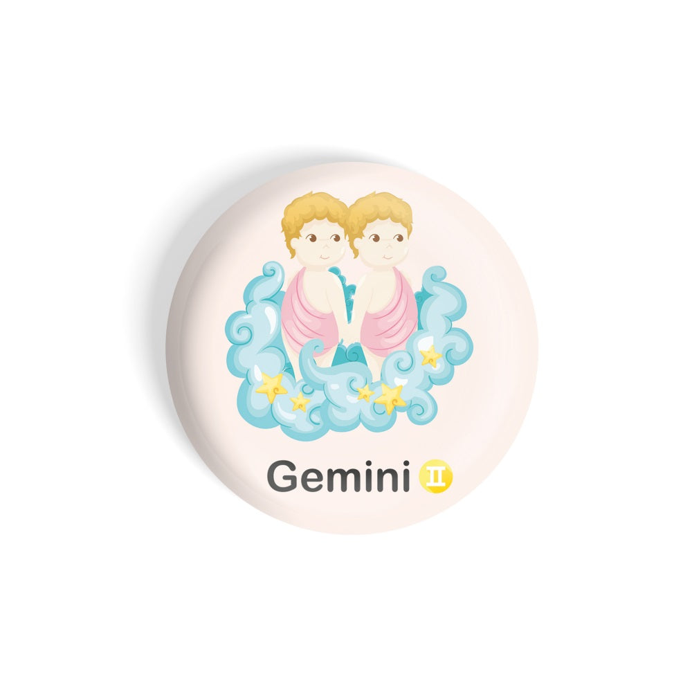 dhcrafts Round Fridge Magnet Pink Color Cute Zodiac Sign Gemini D3 Glossy Finish Design Pack of 1 (75 mm)