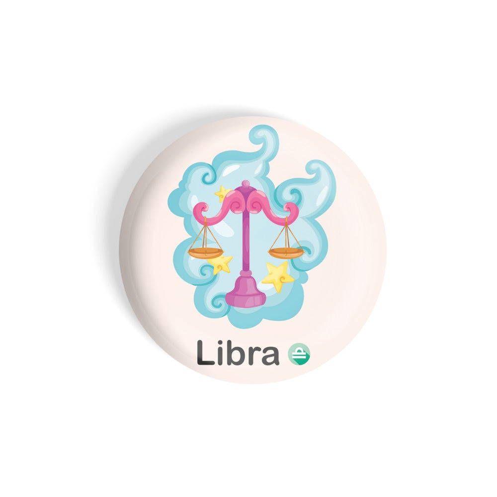 dhcrafts Round Fridge Magnet Pink Color Cute Zodiac Sign Libra D3 Glossy Finish Design Pack of 1 (75 mm)