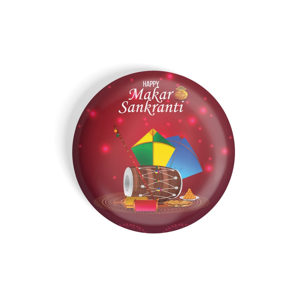 dhcrafts Round Fridge Magnet Pink Makar Sankranti D2 Glossy Finish Design Pack of 1 (75 mm)