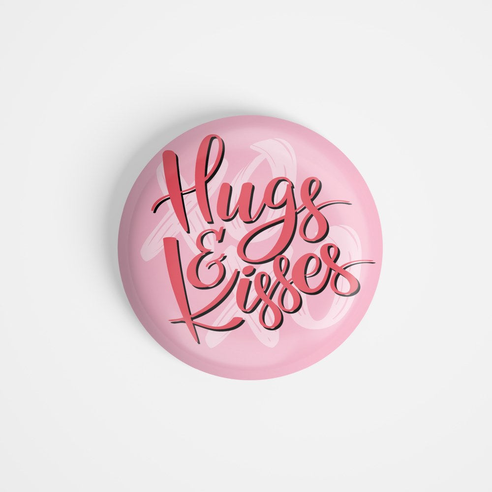 dhcrafts Round Fridge Magnet Pink valentine's day Hugs & Kisses Glossy Finish Design Pack of 1 (75 mm)