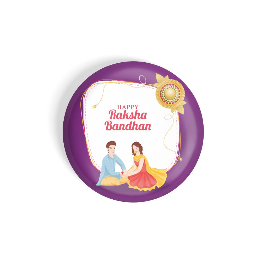 dhcrafts Round Fridge Magnet Purple Raksha Bandhan D1 Glossy Finish Design Pack of 1 (75 mm)