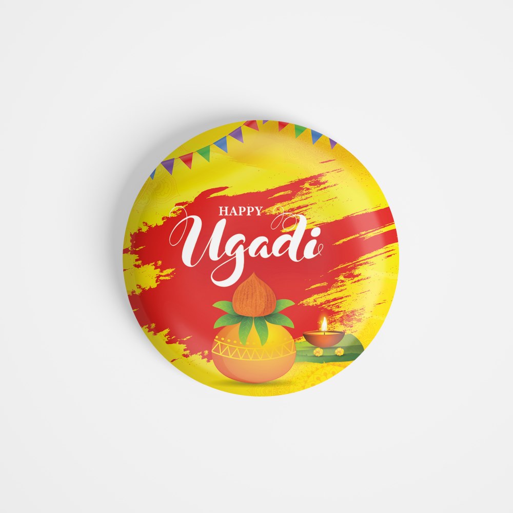 dhcrafts Round Fridge Magnet Multicolor Ugadi D5 Glossy Finish Design Pack of 1 (75 mm)