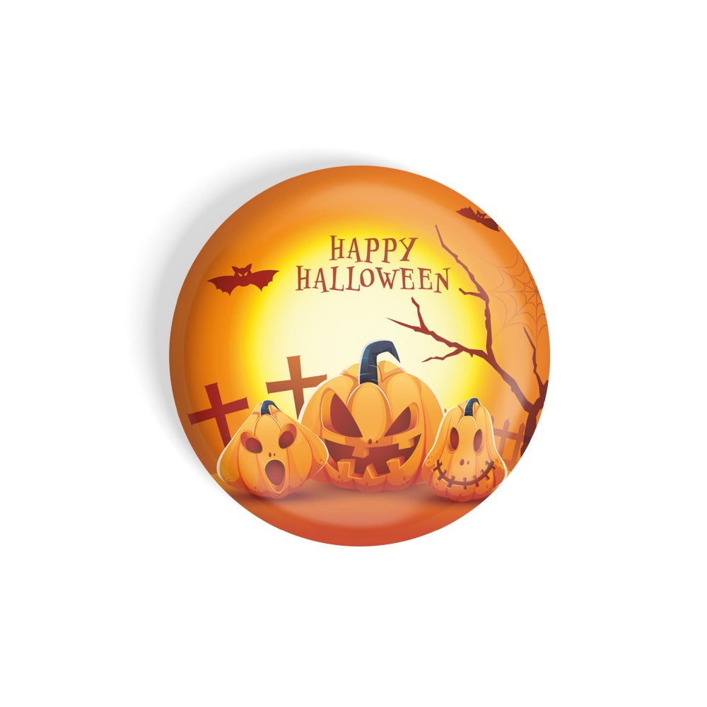 dhcrafts Round Fridge Magnet Orange Halloween D1 Glossy Finish Design Pack of 1 (75 mm)