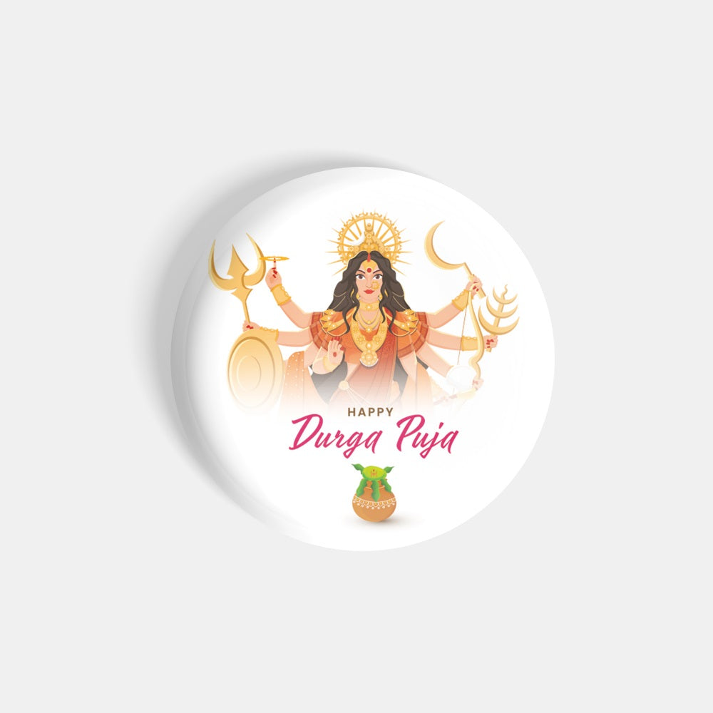 dhcrafts Round Fridge Magnet White Durga Puja D1 Glossy Finish Design Pack of 1