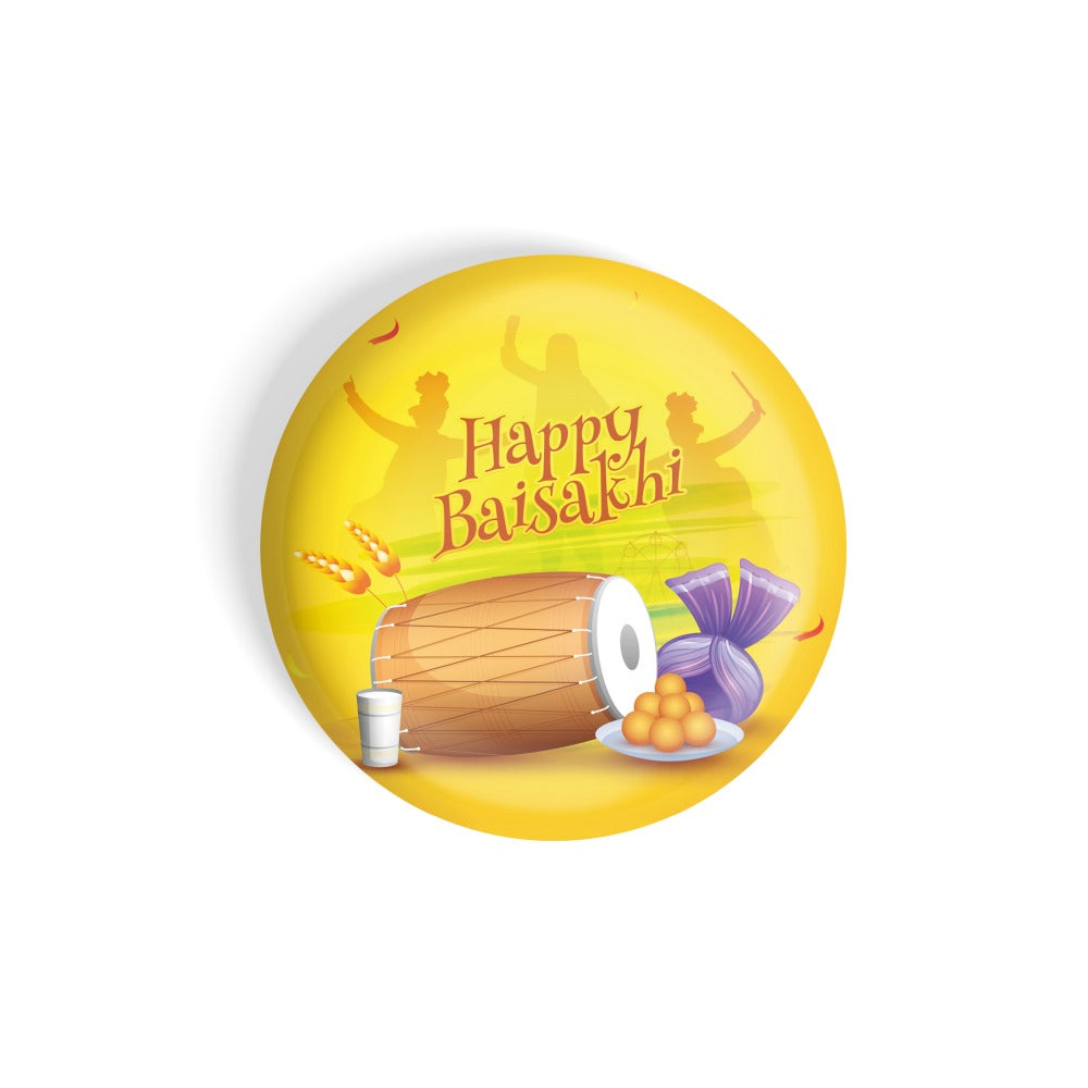 dhcrafts Round Fridge Magnet Yellow Bhaisakhi / Vaisakhi D2 Glossy Finish Design Pack of 1 (75 mm)