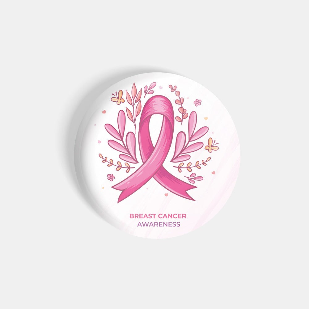 dhcrafts Round Fridge Magnet White Cancer Awareness Breast Cancer D2 Glossy Finish Design Pack of 1 (75 mm)