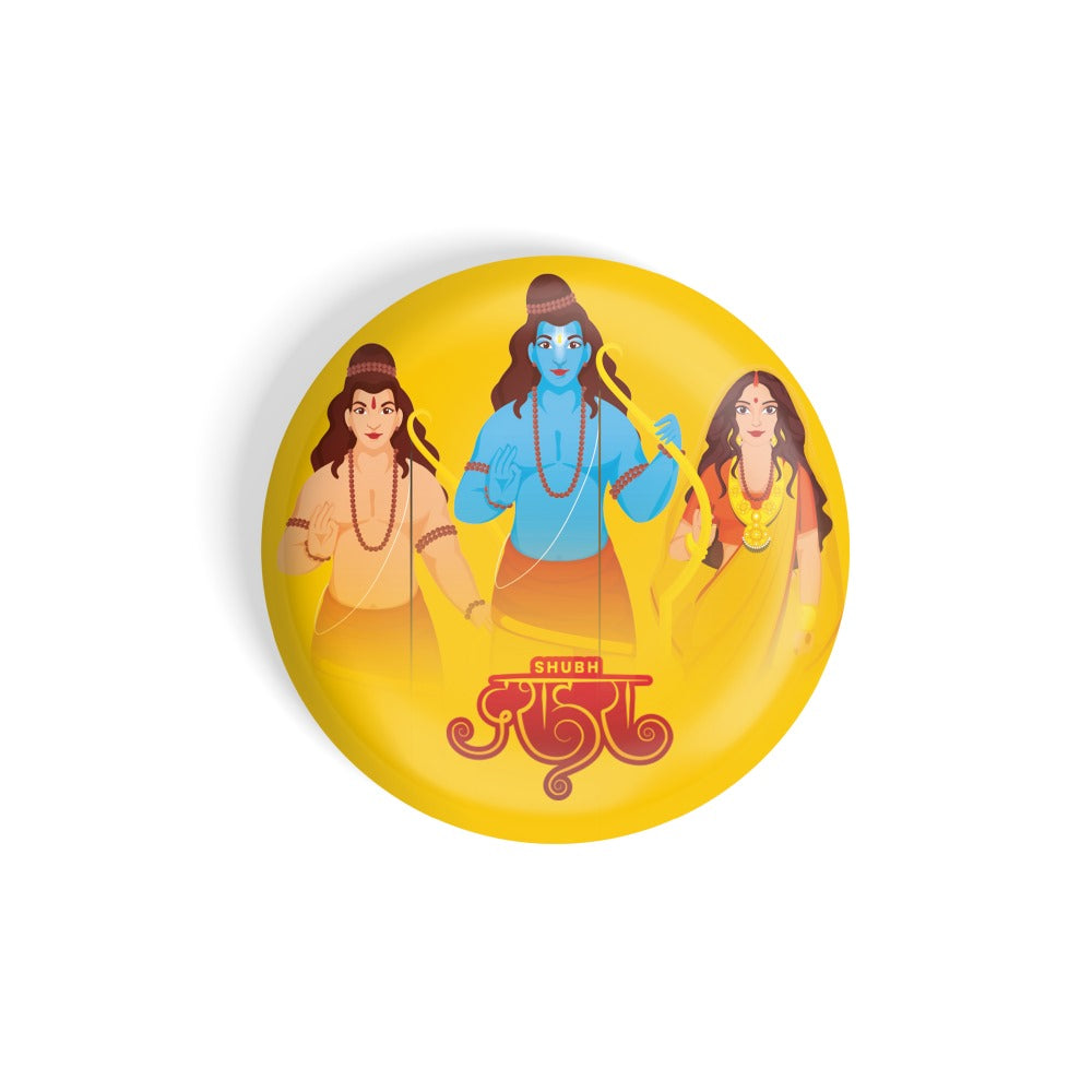 dhcrafts Round Fridge Magnet Yellow Dushera / Vijayadashmi D1 Glossy Finish Design Pack of 1 (75 mm)