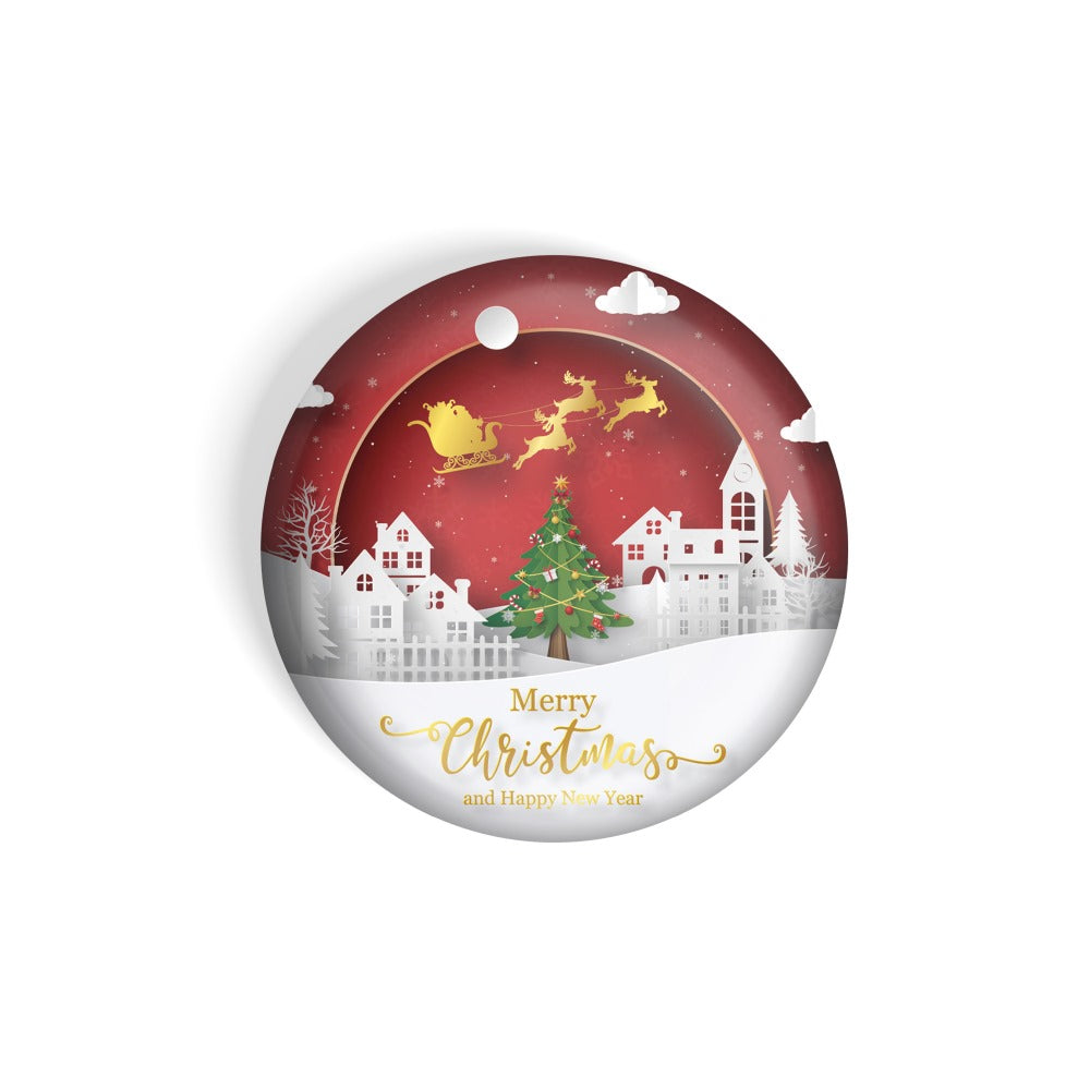 dhcrafts Round Fridge Magnet Red Christmas D2 Glossy Finish Design Pack of 1