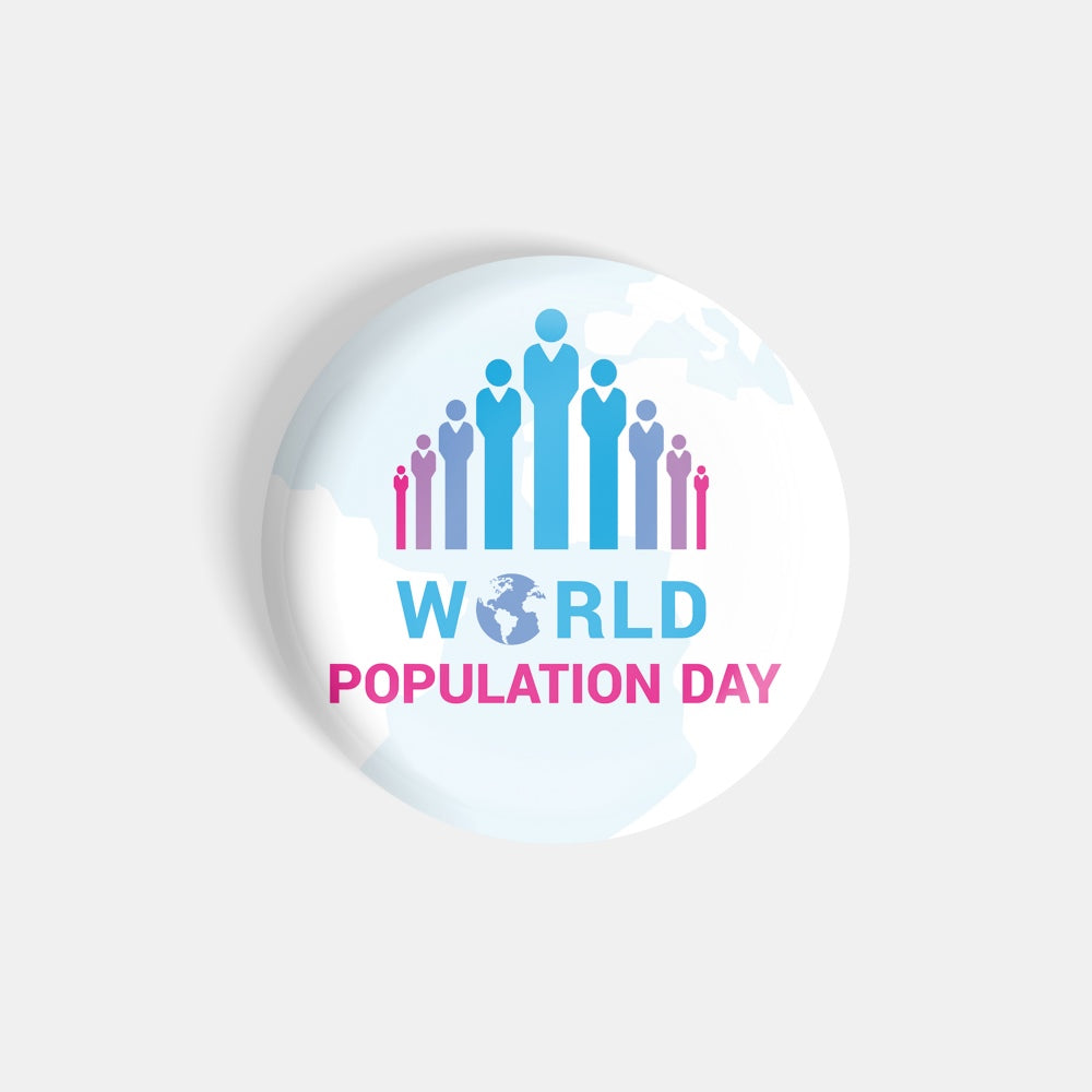 dhcrafts Round Fridge Magnet White World Population Day Glossy Finish Design Pack of 1 (75 mm)
