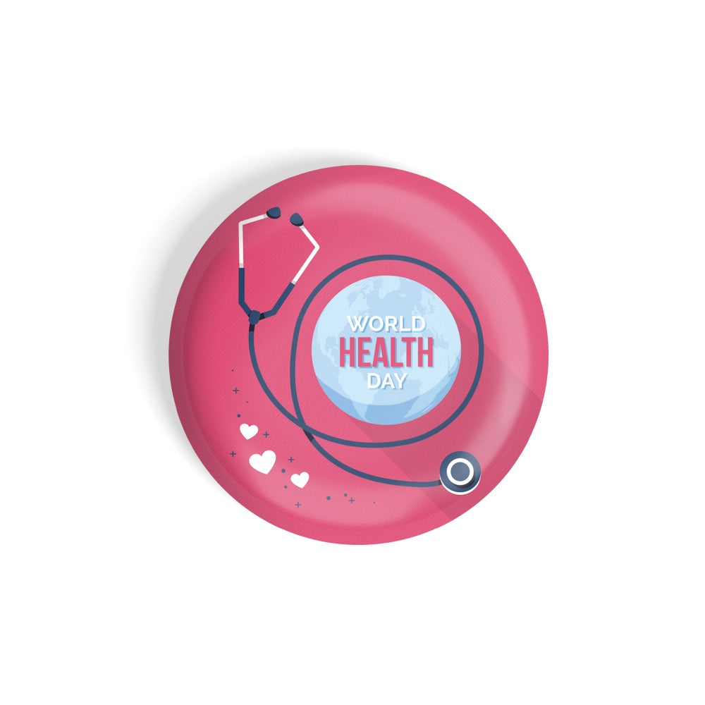 dhcrafts Round Fridge Magnet Pink World Health Day D1 Glossy Finish Design Pack of 1 (75 mm)