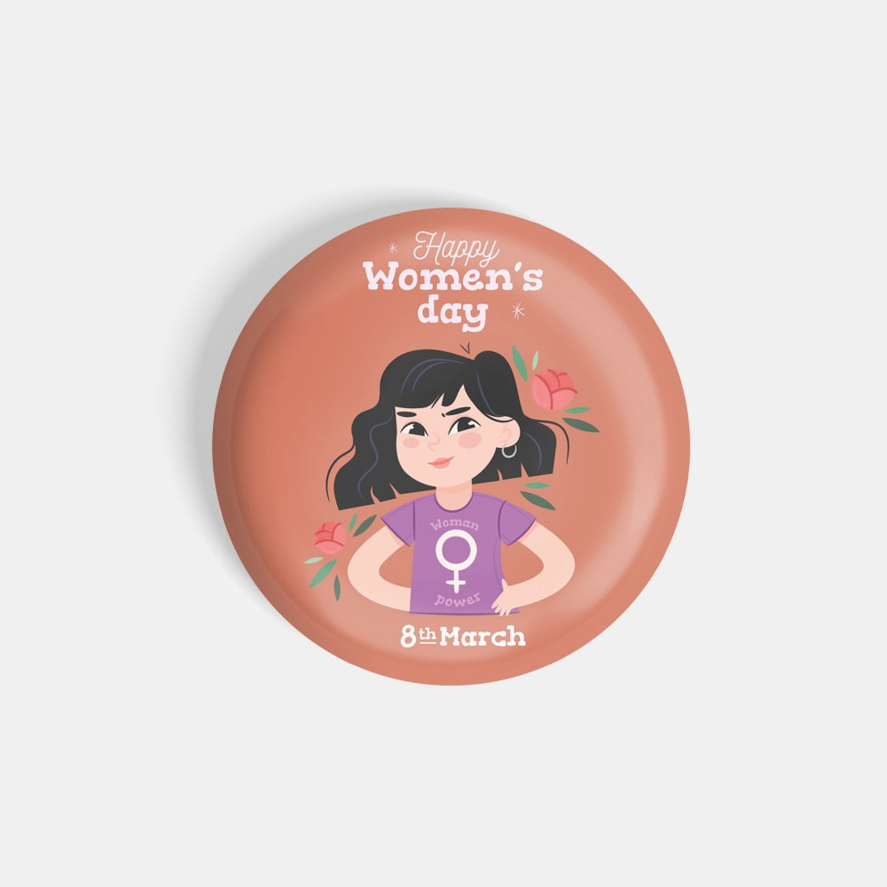 dhcrafts Round Fridge Magnet Brown Women's Day D1 Glossy Finish Design Pack of 1 (75 mm)