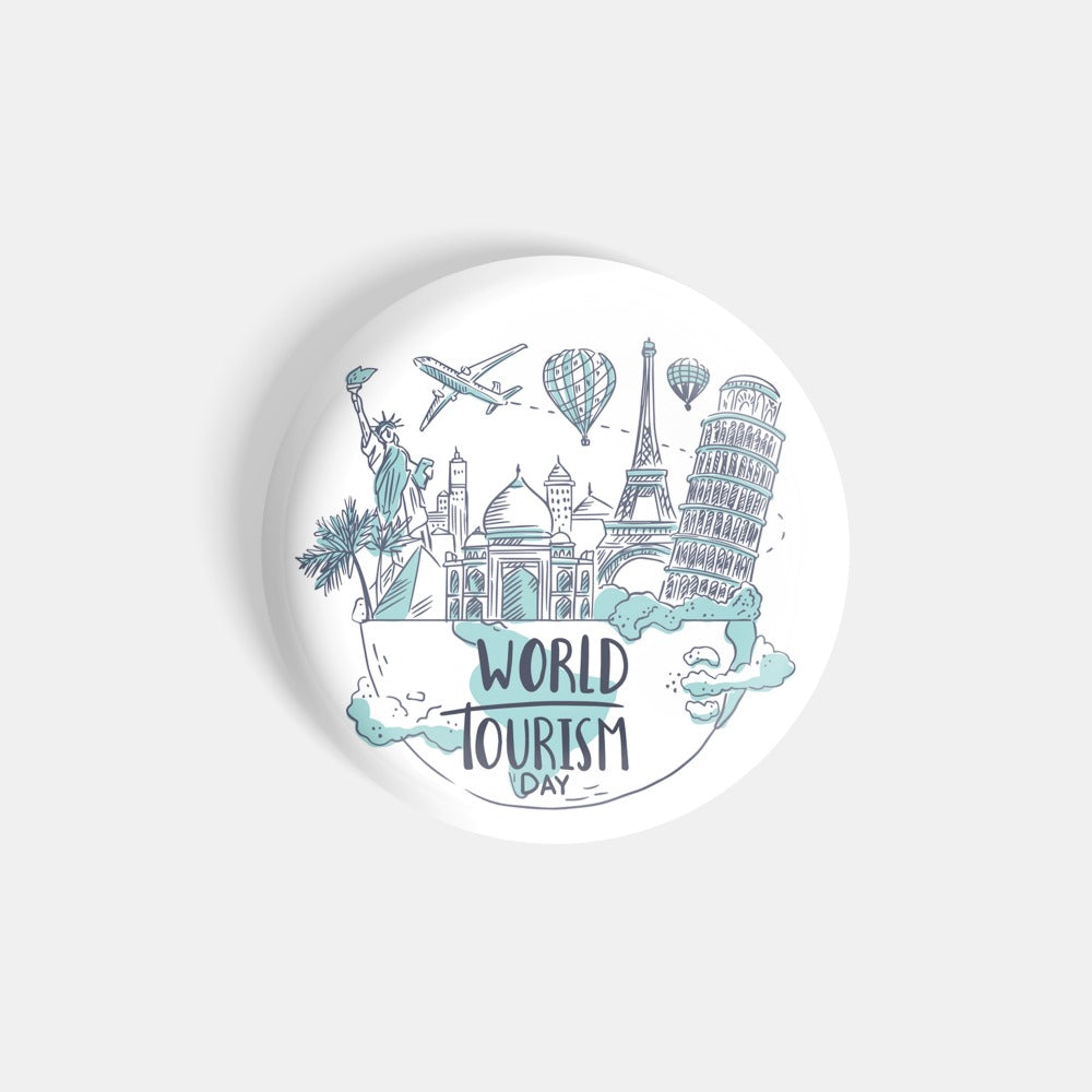 dhcrafts Round Fridge Magnet White World Tourism Day D2 Glossy Finish Design Pack of 1 (75 mm)