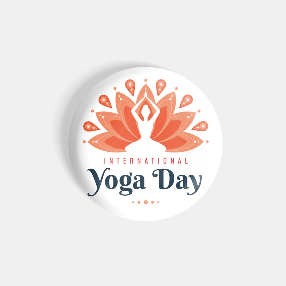 dhcrafts Round Fridge Magnet White International Yoga Day D2 Glossy Finish Design Pack of 1 (75 mm)