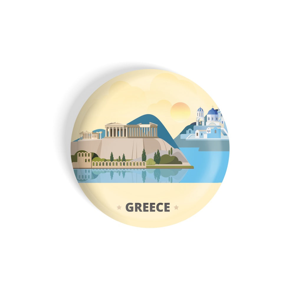 dhcrafts Round Fridge Magnet yellow Color Greece D2 Glossy Finish Design Pack of 1 (58 mm)