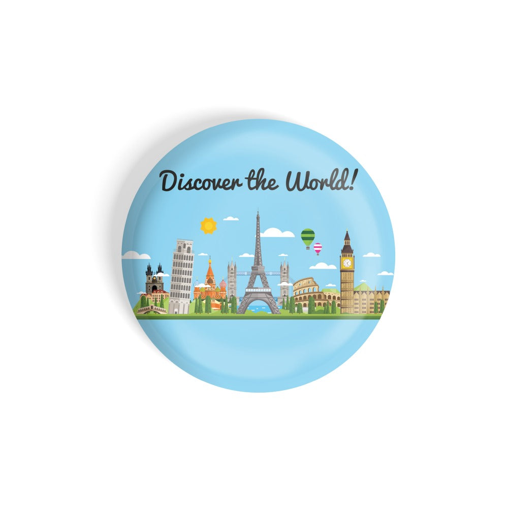 dhcrafts Round Fridge Magnet Blue Color Monuments Discover The World D1 Glossy Finish Design Pack of 1 (58 mm)