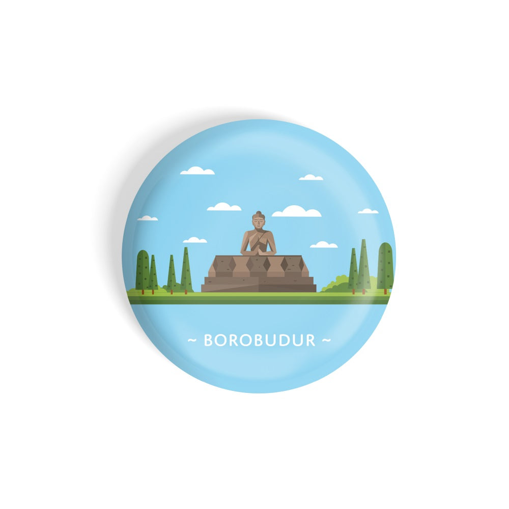 dhcrafts Round Fridge Magnet Blue Color Monuments Borobudur Glossy Finish Design Pack of 1 (75 mm)