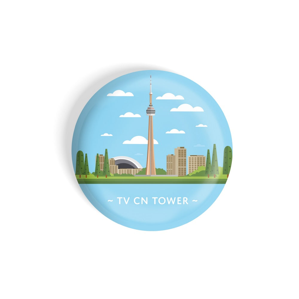 dhcrafts Round Fridge Magnet Blue Color Monuments TV CN Tower Glossy Finish Design Pack of 1 (75 mm)