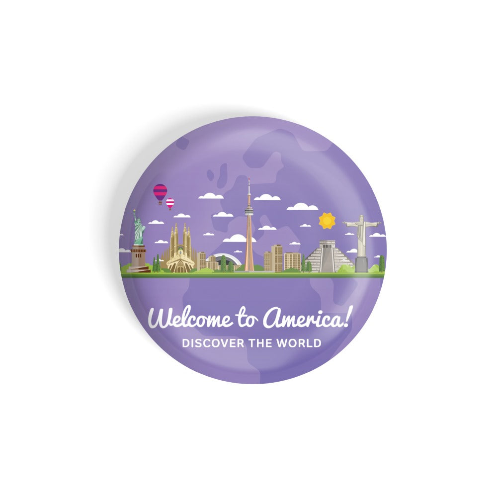 dhcrafts Round Fridge Magnet Purple Color Monuments Discover The World Welcome To America D2 Glossy Finish Design Pack of 1 (58 mm)