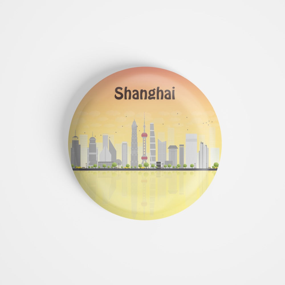 dhcrafts Round Fridge Magnet Multicolour Places Shanghai City In China Glossy Finish Design Pack of 1 (58 mm)