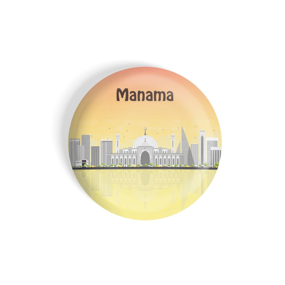 dhcrafts Round Fridge Magnet Multicolour Places Manama Capital Of Bahrain Glossy Finish Design Pack of 1 (58 mm)