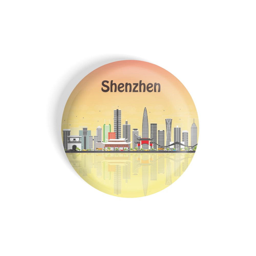 dhcrafts Round Fridge Magnet Multicolour Places Shenzhen City In China Glossy Finish Design Pack of 1 (58 mm)