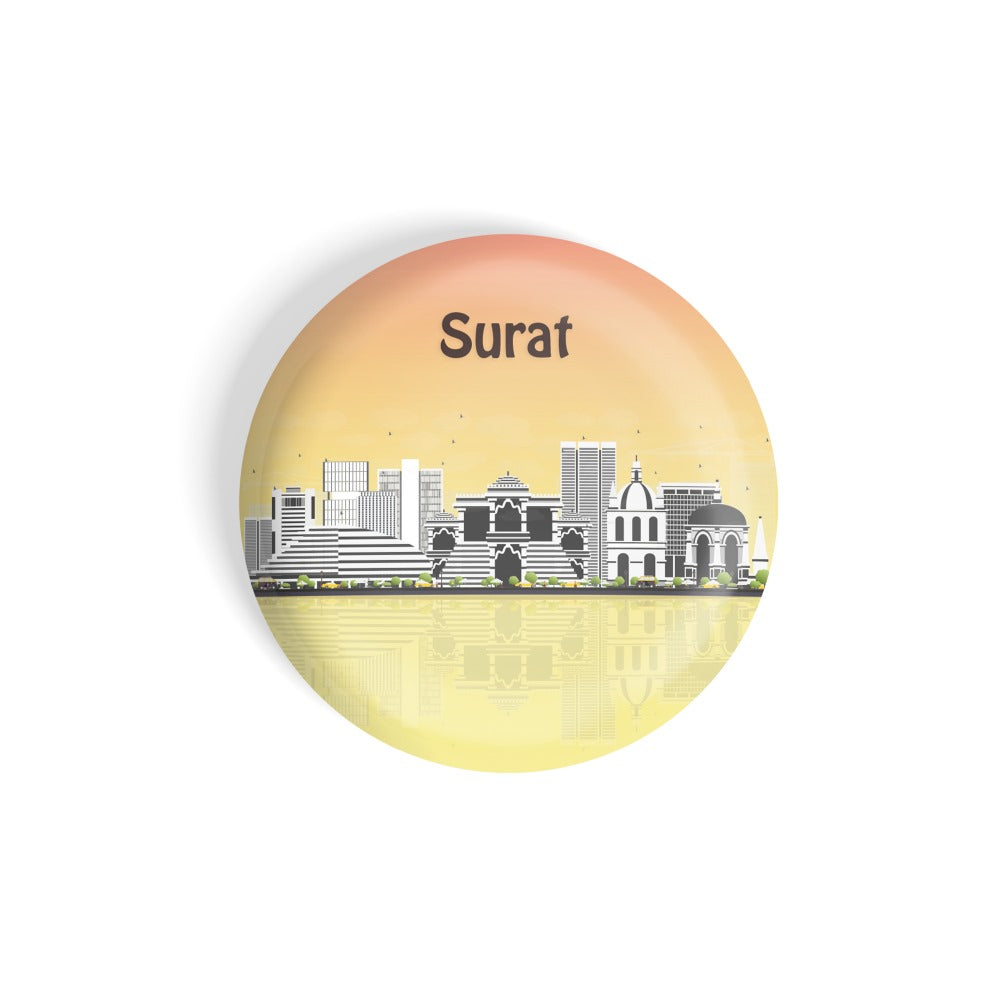 dhcrafts Round Fridge Magnet Multicolour Places Surat City In Gujarat Glossy Finish Design Pack of 1 (58 mm)