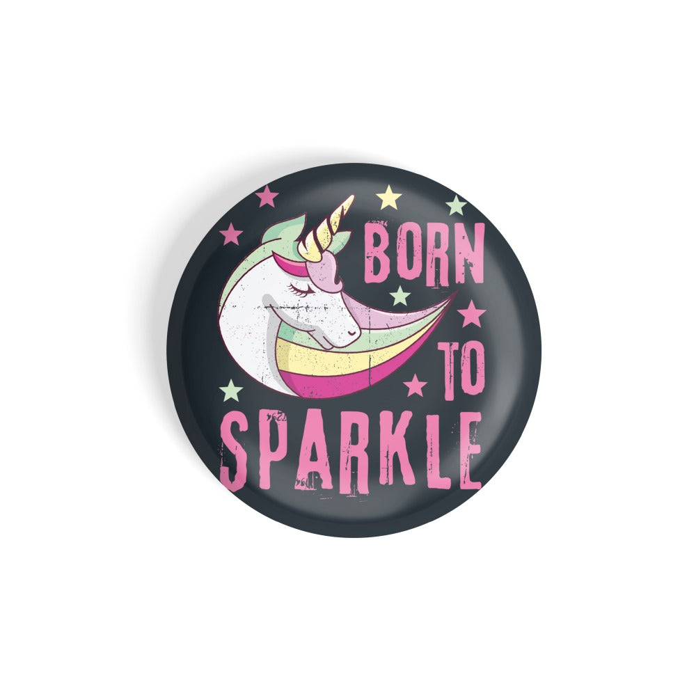 dhcrafts Round Fridge Magnet Black Born To Sparkle Unicorn D4 Glossy Finish Design Pack of 1 (75 mm)