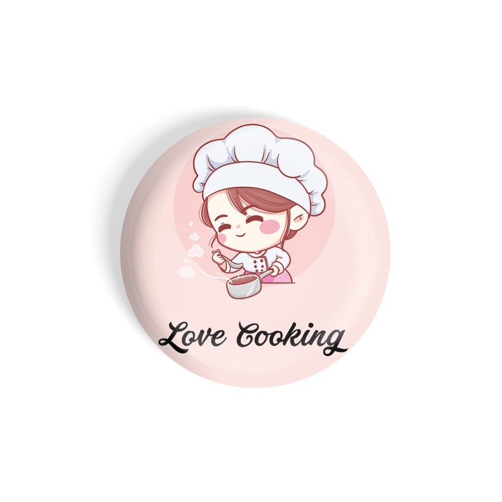 dhcrafts Round Fridge Magnet Pink Food Lovers Love Cooking D2 Glossy Finish Design Pack of 1 (58 mm)