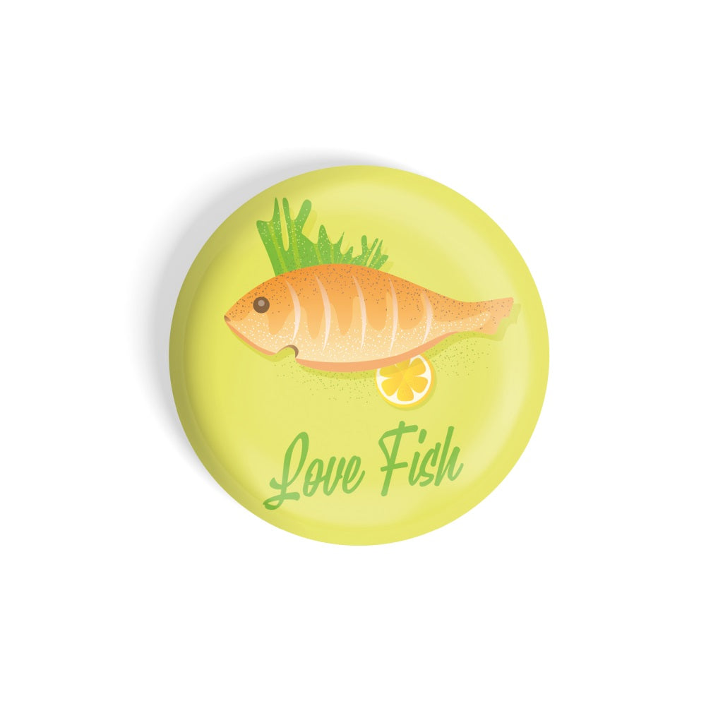 dhcrafts Round Fridge Magnet Yellow Food Lovers Love Fish Glossy Finish Design Pack of 1 (58 mm)