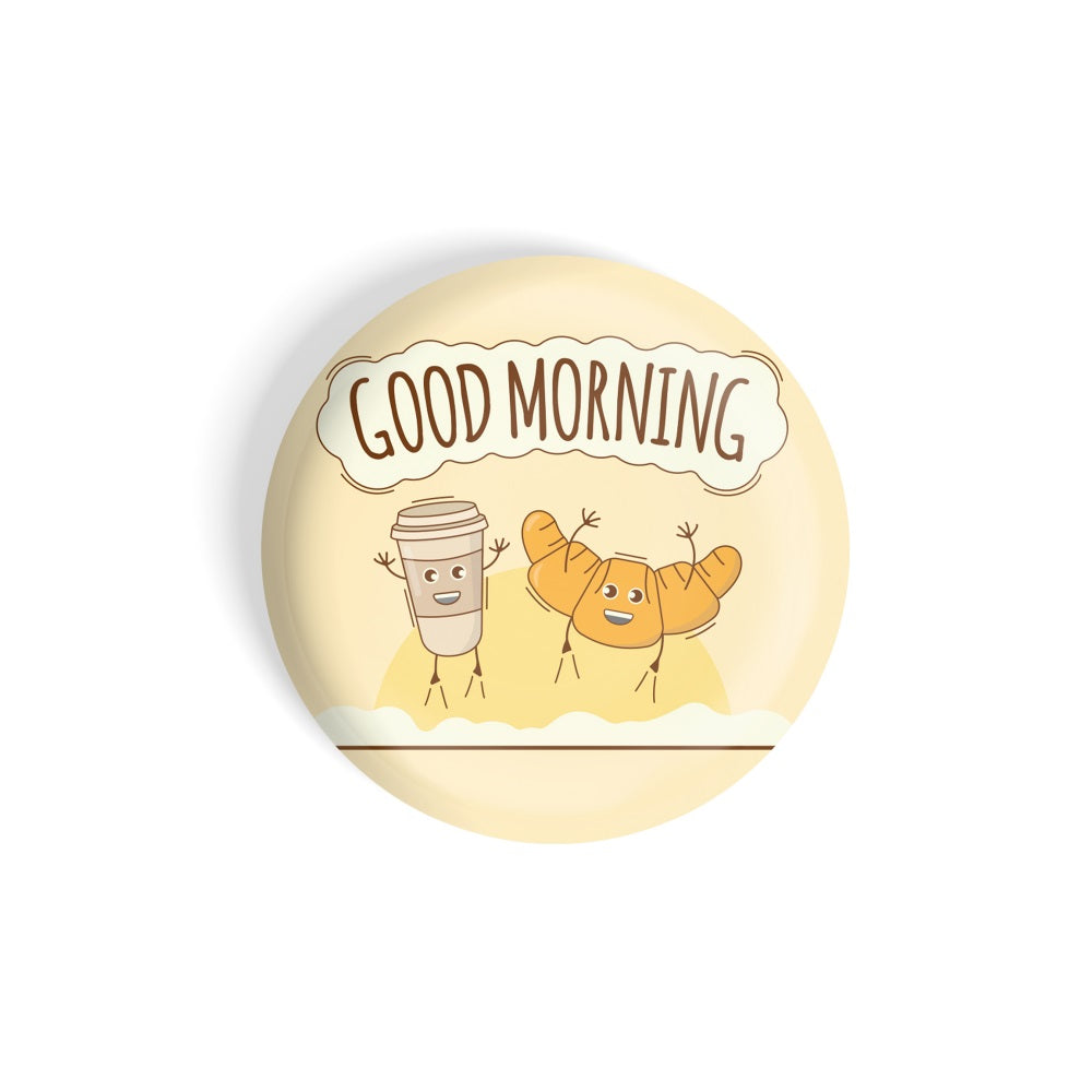 dhcrafts Round Fridge Magnet Multicolour Food Lovers Good Morning With Coffee & Croissant Glossy Finish Design Pack of 1 (58 mm)