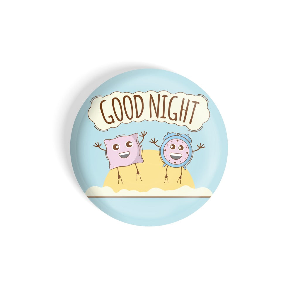 dhcrafts Round Fridge Magnet Multicolour Food Lovers Good Night With Pillow And Alarm Clock Glossy Finish Design Pack of 1 (58 mm)
