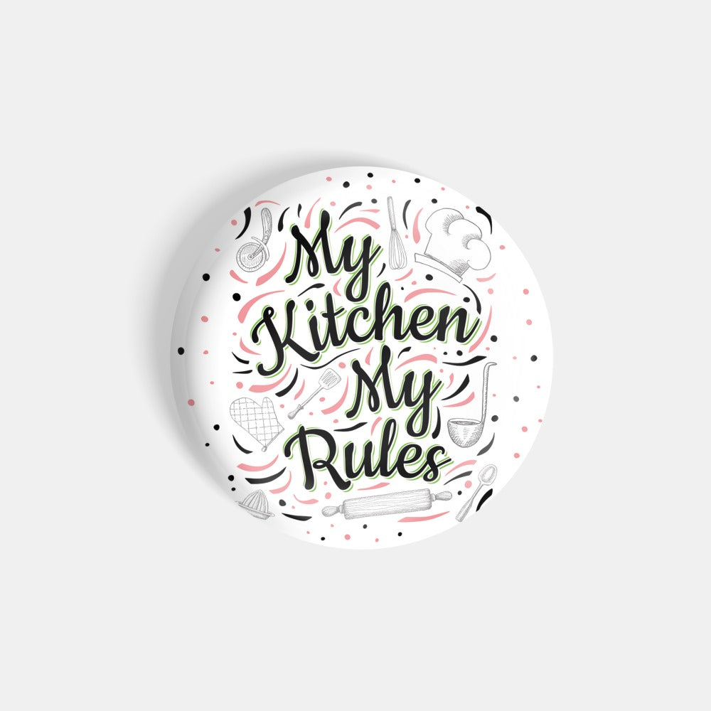 dhcrafts Round Fridge Magnet White Food Lovers My Kitchen My Rules D3 Glossy Finish Design Pack of 1 (58 mm)
