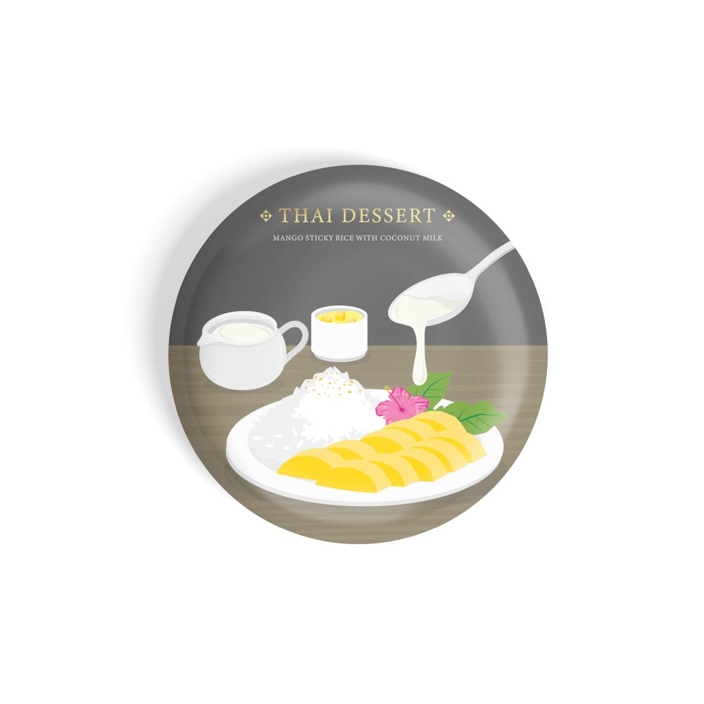 dhcrafts Round Fridge Magnet Multicolour Food Lovers Thai Cuisine Thai Desert Mango Sticky Rice With Coconut Milk Glossy Finish Design Pack of 1 (58 mm)