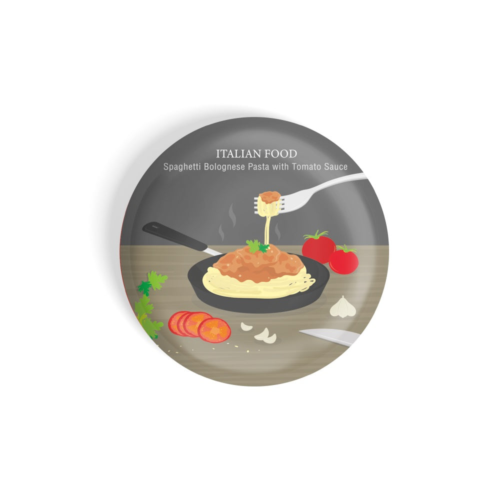 dhcrafts Round Fridge Magnet Multicolour Food Lovers Italian Cuisine Italian Food Spaghetti Bolognese Pasta With Tomato Sauce Glossy Finish Design Pack of 1 (58 mm)