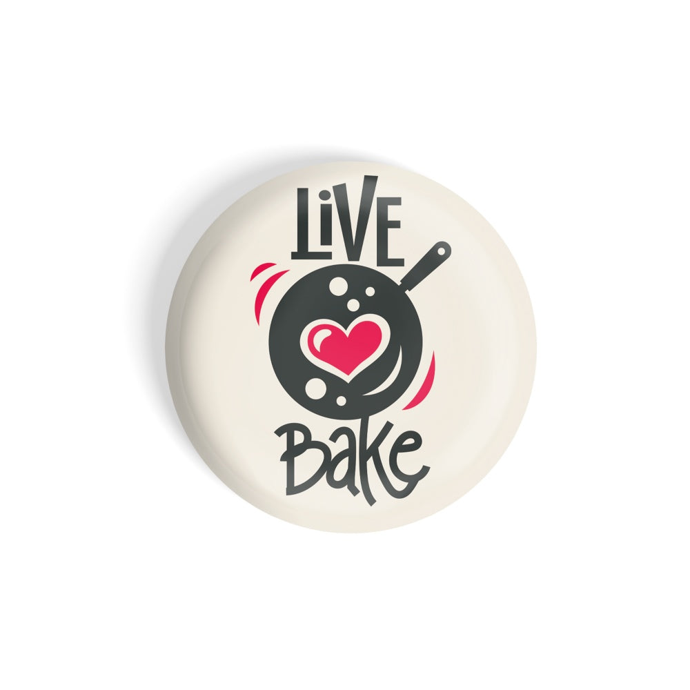 dhcrafts Round Fridge Magnet Grey Food Lovers Live Love Bake Glossy Finish Design Pack of 1 (58 mm)