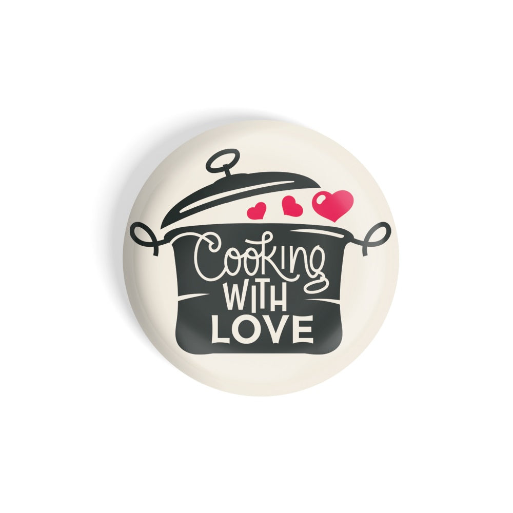 dhcrafts Round Fridge Magnet Grey Food Lovers Cooking With Love Glossy Finish Design Pack of 1 (58 mm)