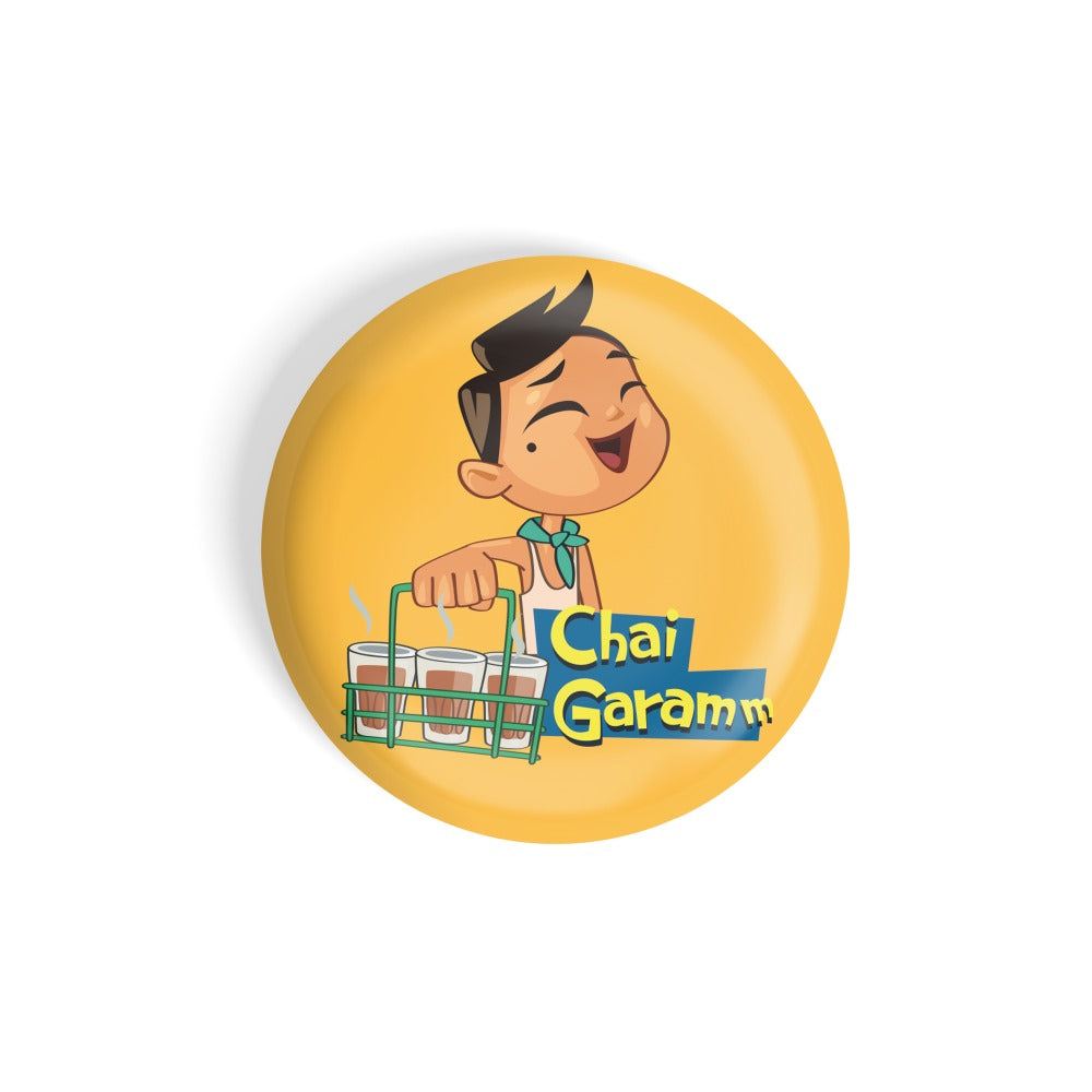 dhcrafts Round Fridge Magnet Yellow Food Lovers Chai Garam Glossy Finish Design Pack of 1