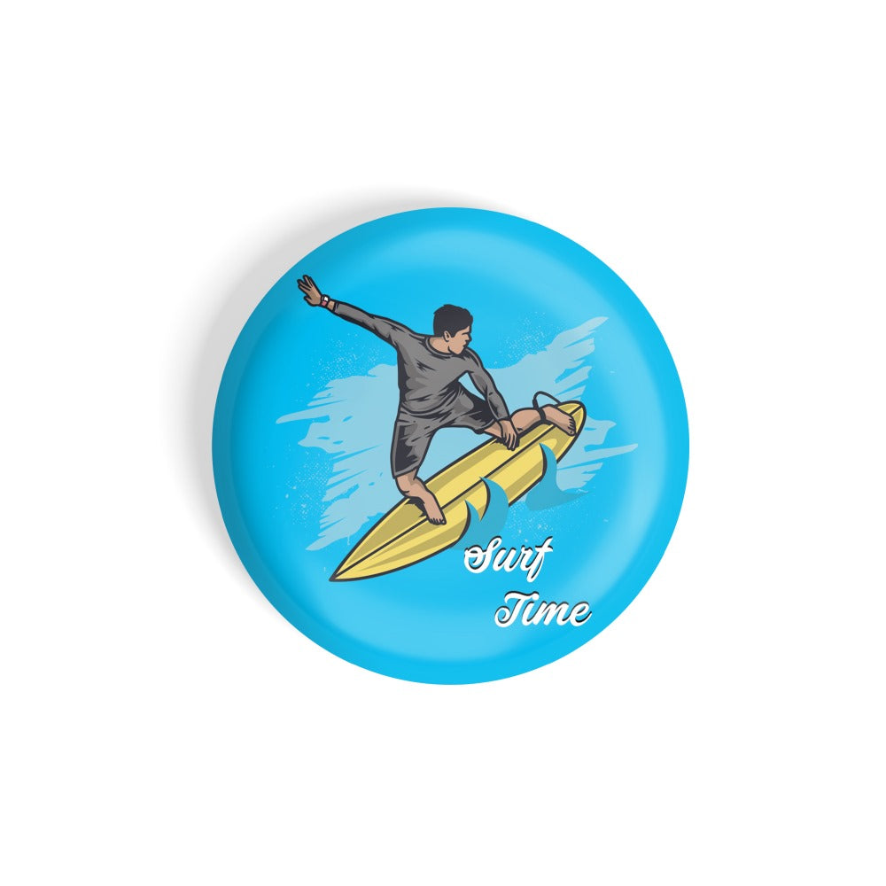 dhcrafts Round Fridge Magnet Sports Multicolour Surf Time Glossy Finish Design Pack of 1 (58 mm)